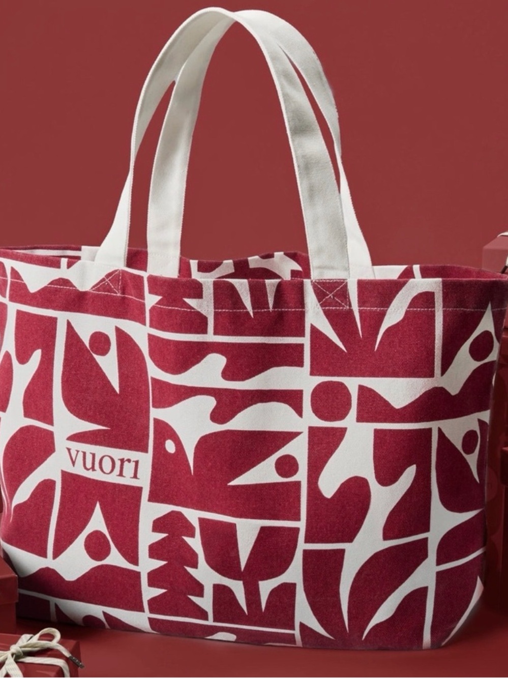 Vuori Red & White 2025 strawberry Canvas Tote